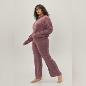 Nasty Gal Plus Size Knitted Ribbed Hoodie and Trousers Lounge Set, Size 16